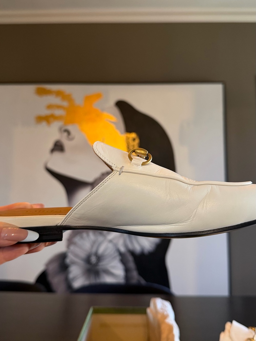 Gucci White Leather Horsebit Mule Slides - Picture 7 of 8